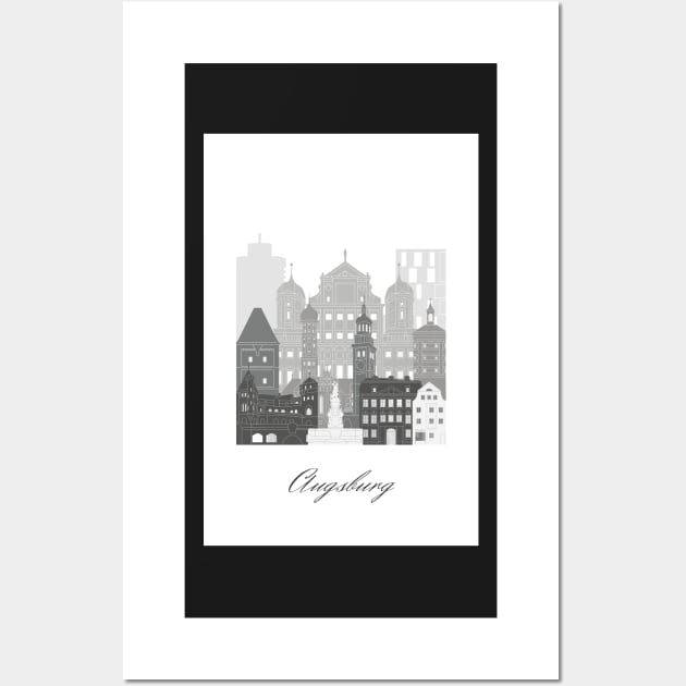 Augsburg, Germany, map skyline - 05 style Wall Art by GreenGreenDream